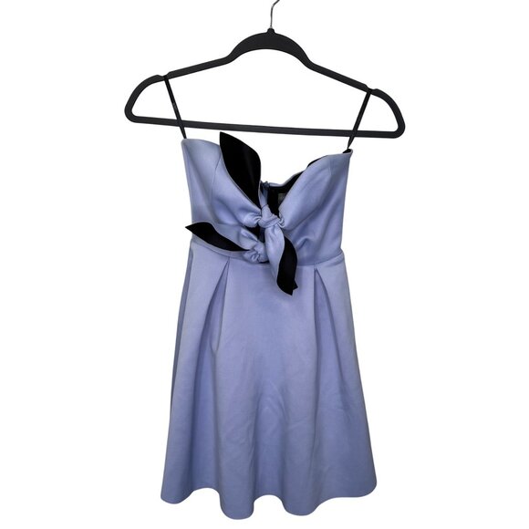 ASOS Strapless Scuba Knot Front Mini Skater Dress Size 4 Tie Front Cutouts - Picture 1 of 12